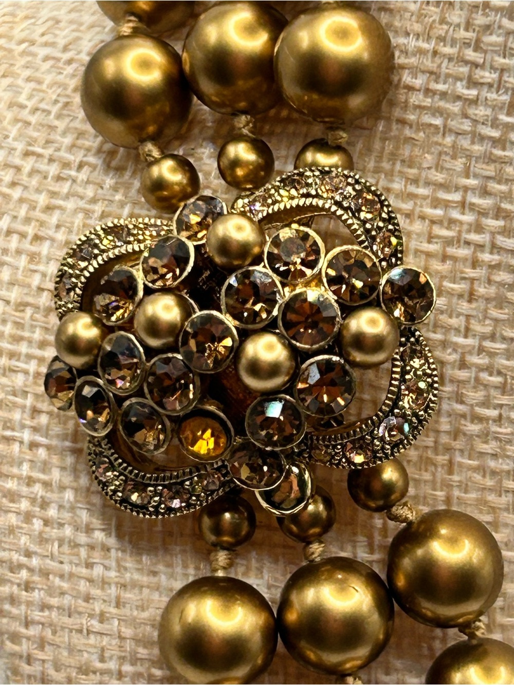 Carolee Vintage Triple-Strand Glass Beaded Necklace with Decorative Cluster - Picture 5 of 7
